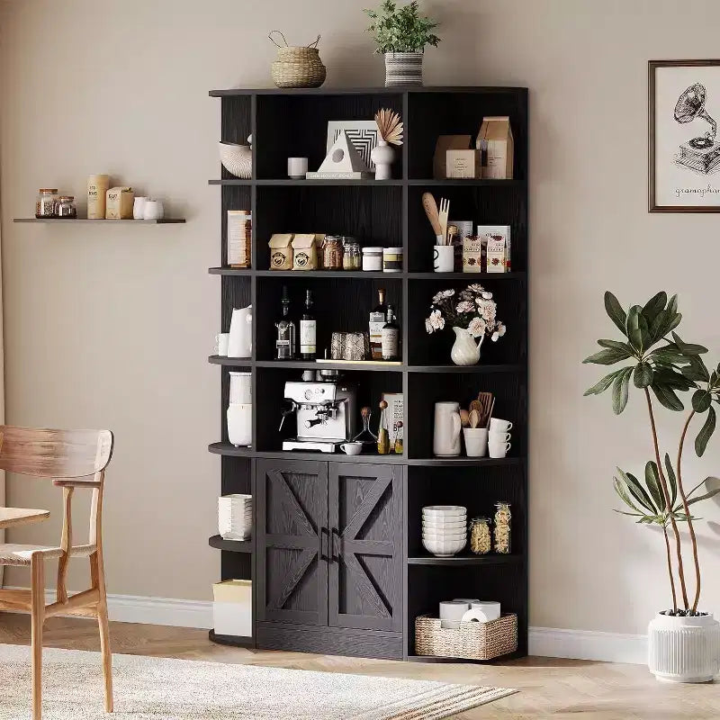 Libreria moderna a 75 scomparti con armadietto, libreria in legno a 6 ripiani con ante e mensole regolabili per camera da letto, cameretta o sala giochi
