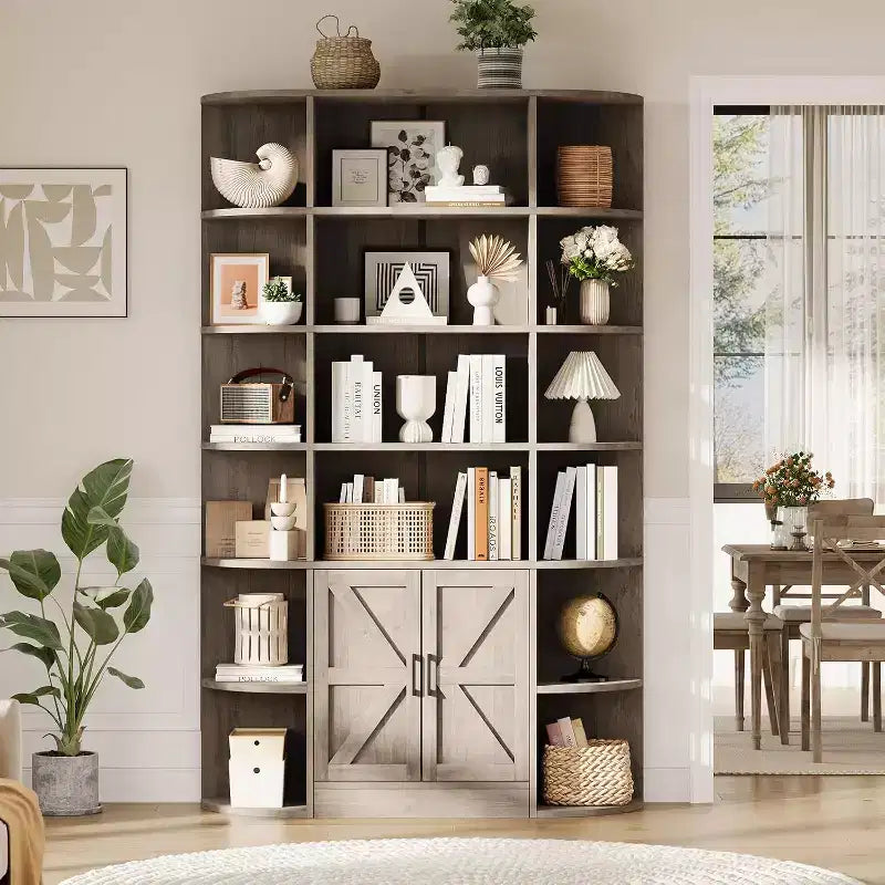 Libreria moderna a 75 scomparti con armadietto, libreria in legno a 6 ripiani con ante e mensole regolabili per camera da letto, cameretta o sala giochi
