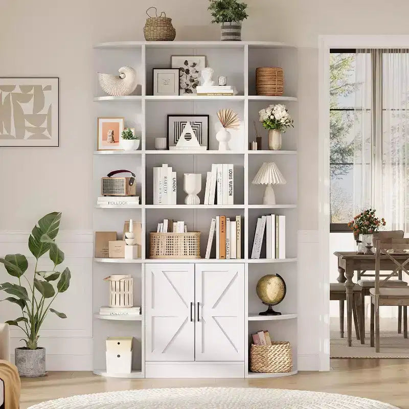 Libreria moderna a 75 scomparti con armadietto, libreria in legno a 6 ripiani con ante e mensole regolabili per camera da letto, cameretta o sala giochi