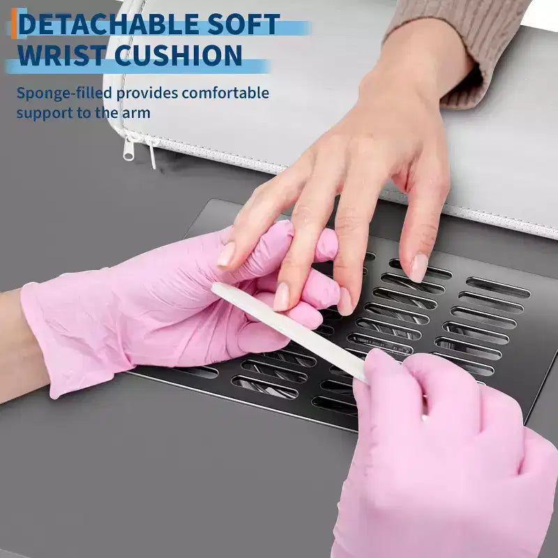 Tavolo Manicure con Aspiratore Elettrico per Polveri, Tavolo Unghie 42" Postazione per Salone di Bellezza con Ruote Bloccabili, Bracciolo, 4 Cassetti Portaoggetti, Piano Resistente