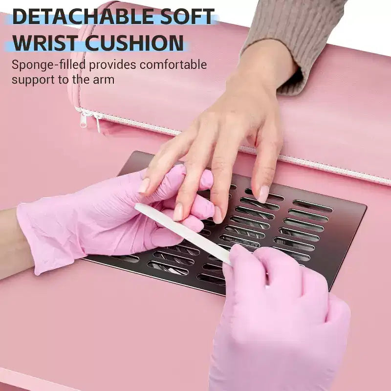 Tavolo Manicure con Aspiratore Elettrico per Polveri, Tavolo Unghie 42" Postazione per Salone di Bellezza con Ruote Bloccabili, Bracciolo, 4 Cassetti Portaoggetti, Piano Resistente