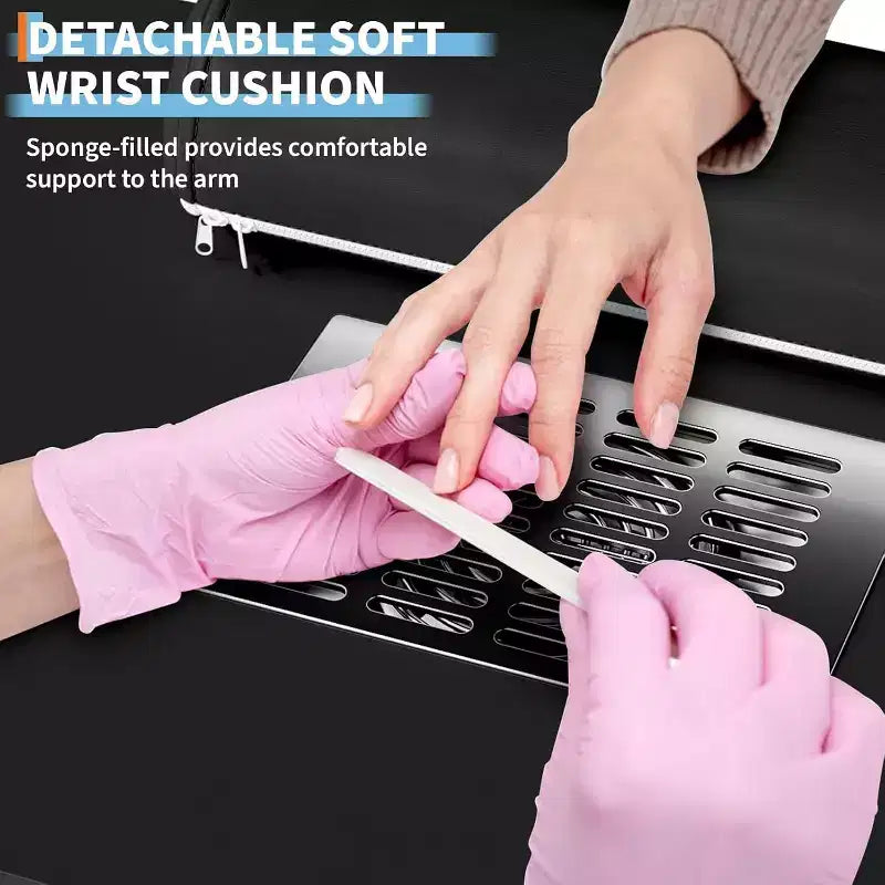 Tavolo Manicure con Aspiratore Elettrico per Polveri, Tavolo Unghie 42" Postazione per Salone di Bellezza con Ruote Bloccabili, Bracciolo, 4 Cassetti Portaoggetti, Piano Resistente