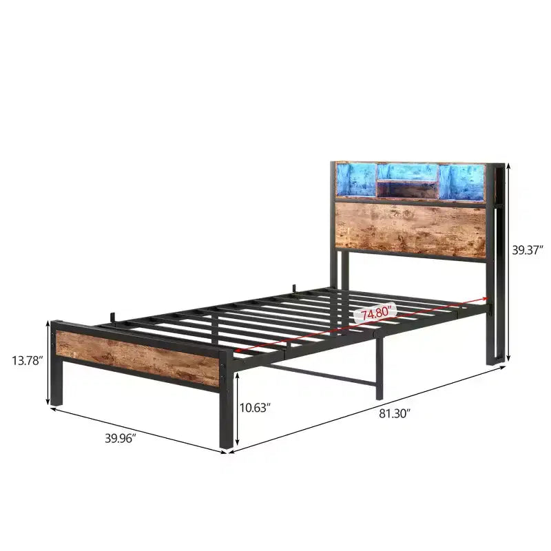 Struttura letto matrimoniale in metallo Bellemave con testiera portaoggetti, luci LED RGB, stazione di ricarica, libreria portaoggetti, senza rete a molle