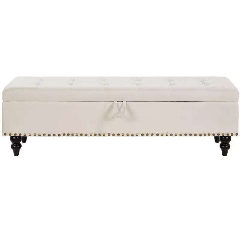 TUYOHW Poggiapiedi Contenitore da 150 cm con Superficie Trapuntata e Decorazione con Borchie, Pouf Contenitore con Spazio, Panca per Fondo Letto per Camera da Letto, Beige