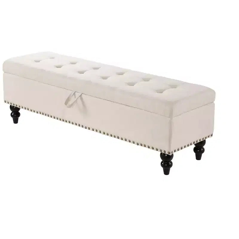 TUYOHW Poggiapiedi Contenitore da 150 cm con Superficie Trapuntata e Decorazione con Borchie, Pouf Contenitore con Spazio, Panca per Fondo Letto per Camera da Letto, Beige