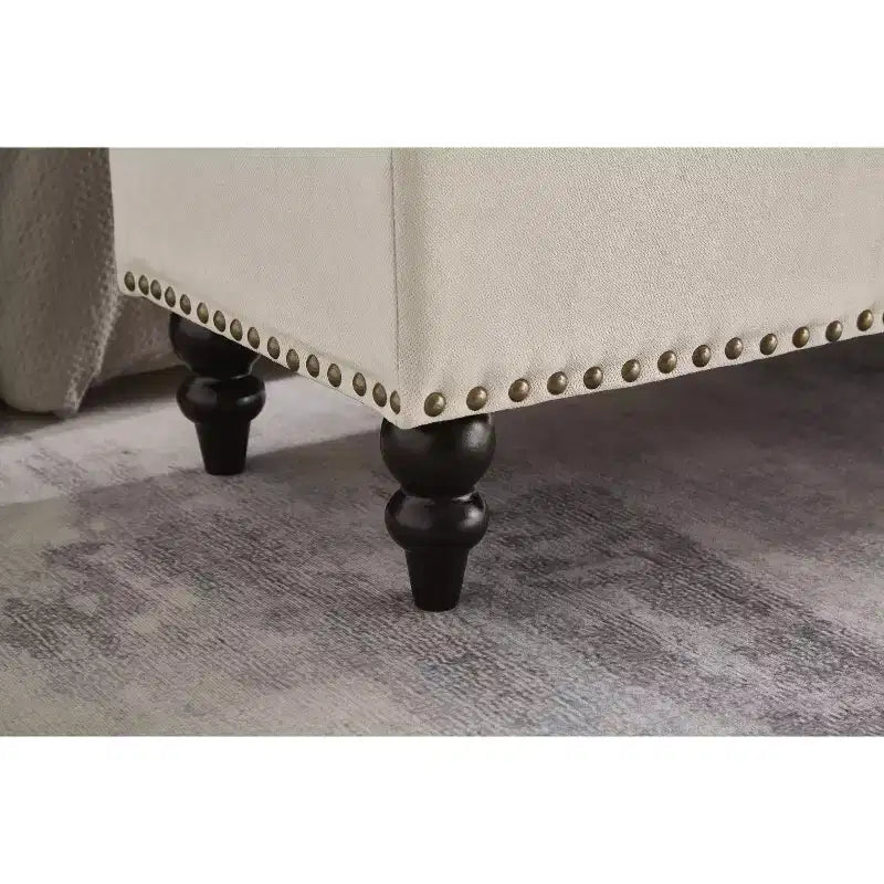 TUYOHW Poggiapiedi Contenitore da 150 cm con Superficie Trapuntata e Decorazione con Borchie, Pouf Contenitore con Spazio, Panca per Fondo Letto per Camera da Letto, Beige