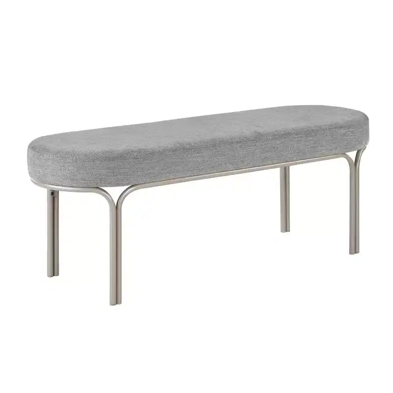 Okak Pouf Moderno Singolo Imbottito in Ecopelliccia con Gambe in Metallo, Poggiapiedi Imbottito Panca Porta Scarpe per Camera da Letto, Ingresso