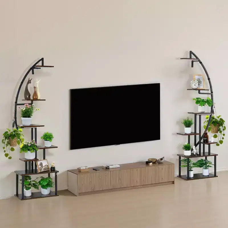 VIYET Confezione da 2 Supporti per Piante in Metallo a Mezzaluna a 7 Livelli, Alti 166 cm, da Interno con Luci di Coltivazione, 3 Timer e 10 Livelli di Luminosità