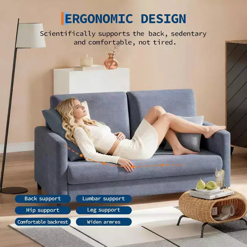 Divano Loveseat, divanetto moderno di metà secolo per piccoli spazi, struttura in legno, montaggio senza attrezzi, divano comodo per camera da letto, soggiorno