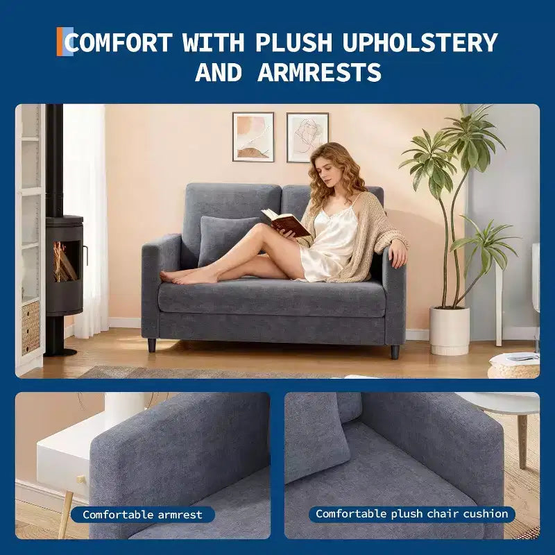 Divano Loveseat, divanetto moderno di metà secolo per piccoli spazi, struttura in legno, montaggio senza attrezzi, divano comodo per camera da letto, soggiorno