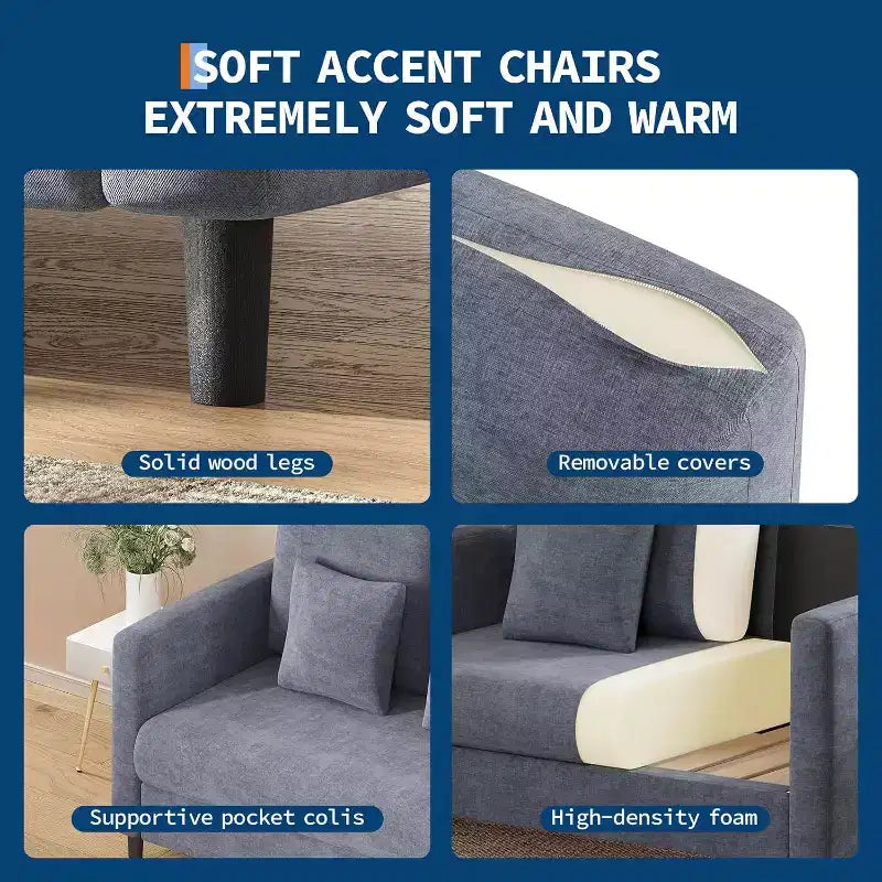 Divano Loveseat, divanetto moderno di metà secolo per piccoli spazi, struttura in legno, montaggio senza attrezzi, divano comodo per camera da letto, soggiorno