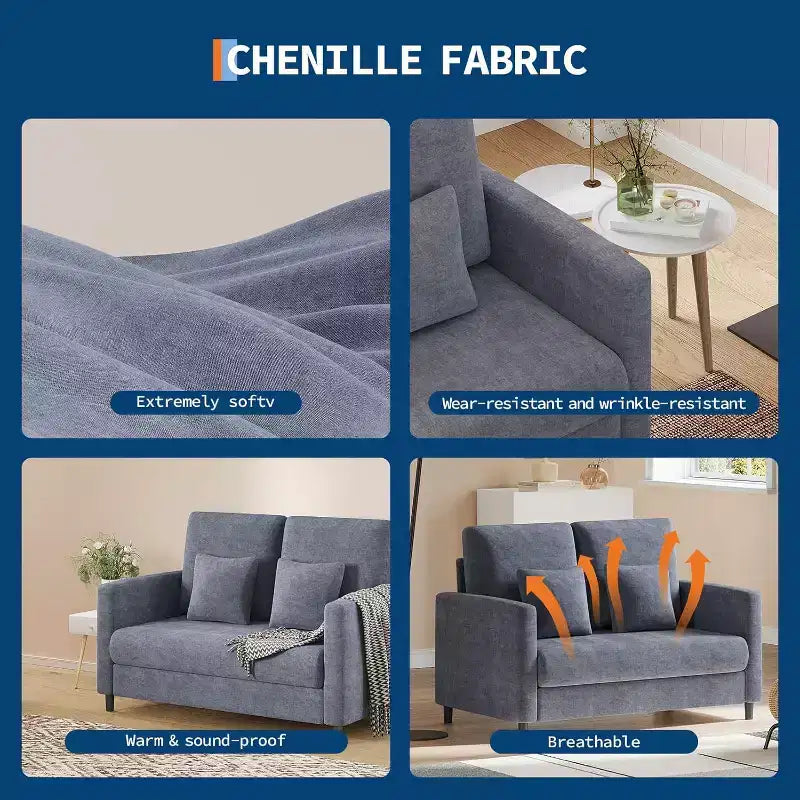 Divano Loveseat, divanetto moderno di metà secolo per piccoli spazi, struttura in legno, montaggio senza attrezzi, divano comodo per camera da letto, soggiorno