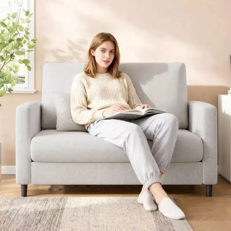 Divano Loveseat, divanetto moderno di metà secolo per piccoli spazi, struttura in legno, montaggio senza attrezzi, divano comodo per camera da letto, soggiorno