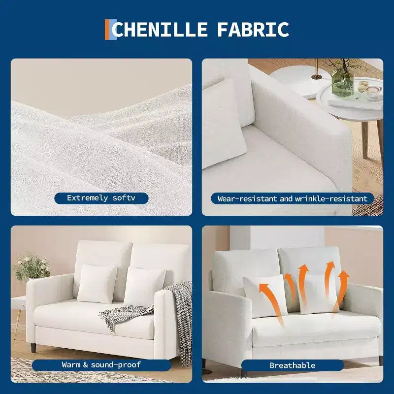 Divano Loveseat, divanetto moderno di metà secolo per piccoli spazi, struttura in legno, montaggio senza attrezzi, divano comodo per camera da letto, soggiorno