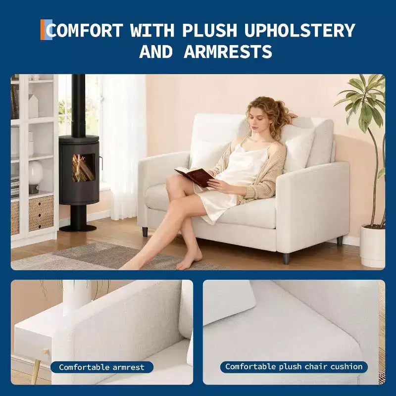 Divano Loveseat, divanetto moderno di metà secolo per piccoli spazi, struttura in legno, montaggio senza attrezzi, divano comodo per camera da letto, soggiorno