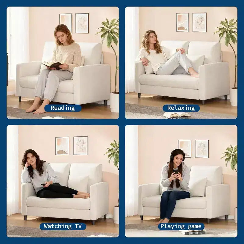 Divano Loveseat, divanetto moderno di metà secolo per piccoli spazi, struttura in legno, montaggio senza attrezzi, divano comodo per camera da letto, soggiorno