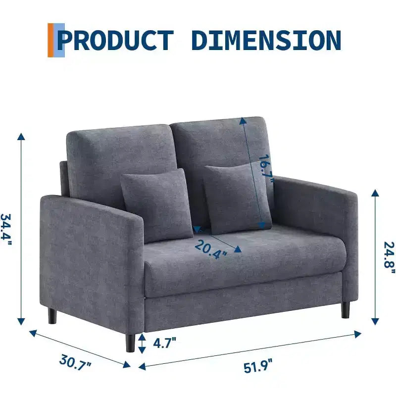 Divano Loveseat, divanetto moderno di metà secolo per piccoli spazi, struttura in legno, montaggio senza attrezzi, divano comodo per camera da letto, soggiorno