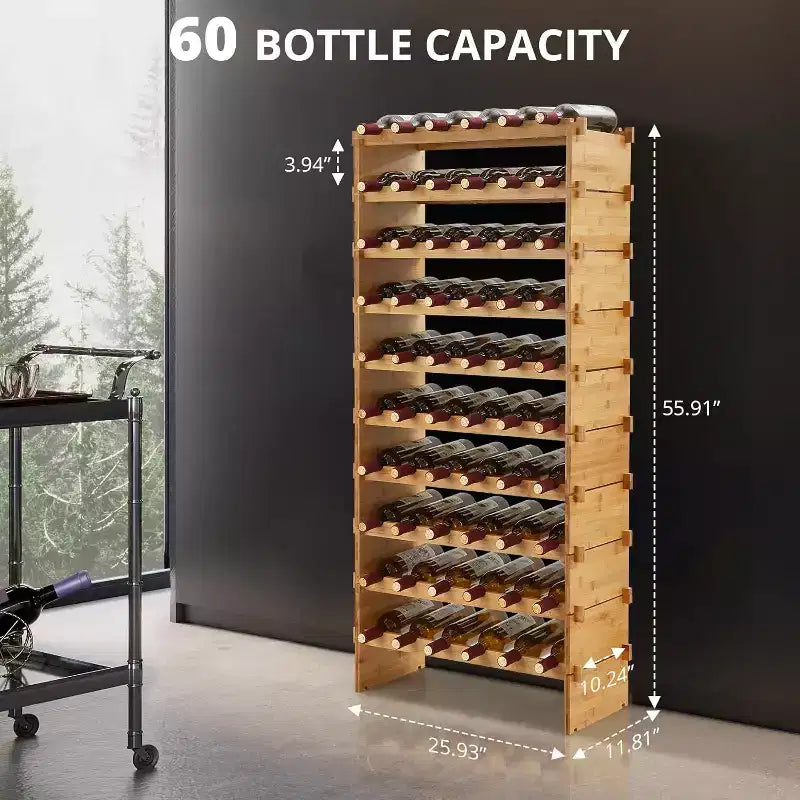 COZONY Portabottiglie da Vino in Bambù, Impilabile, Autoportante, Scaffale di Stoccaggio Espositivo