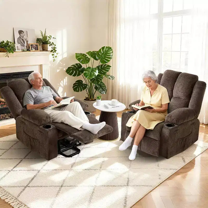 Poltrona reclinabile con massaggio, sedia extra-large con sollevamento assistito, reclinazione piatta a 155°, 2 portabicchieri, tessuto in lino per anziani e comfort in salotto
