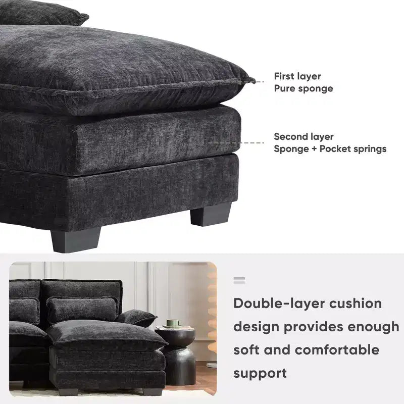 Divano componibile a U moderno GDFStudio Parker 123 in ciniglia con console e doppia chaise longue