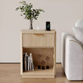 Fluted Nightstand with Charging Station, Mid Century Modern Fluted Nightstand, Wooden Night Stand, Modern End Table with Curved Corners