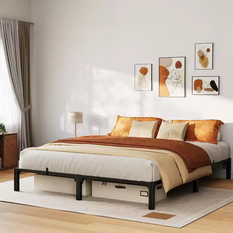 GustoWave 6/8/10/14 inch Simple Metal Platform Bed Frame - Heavy Duty, No Box Spring or Screws Needed, Supports 800 lbs