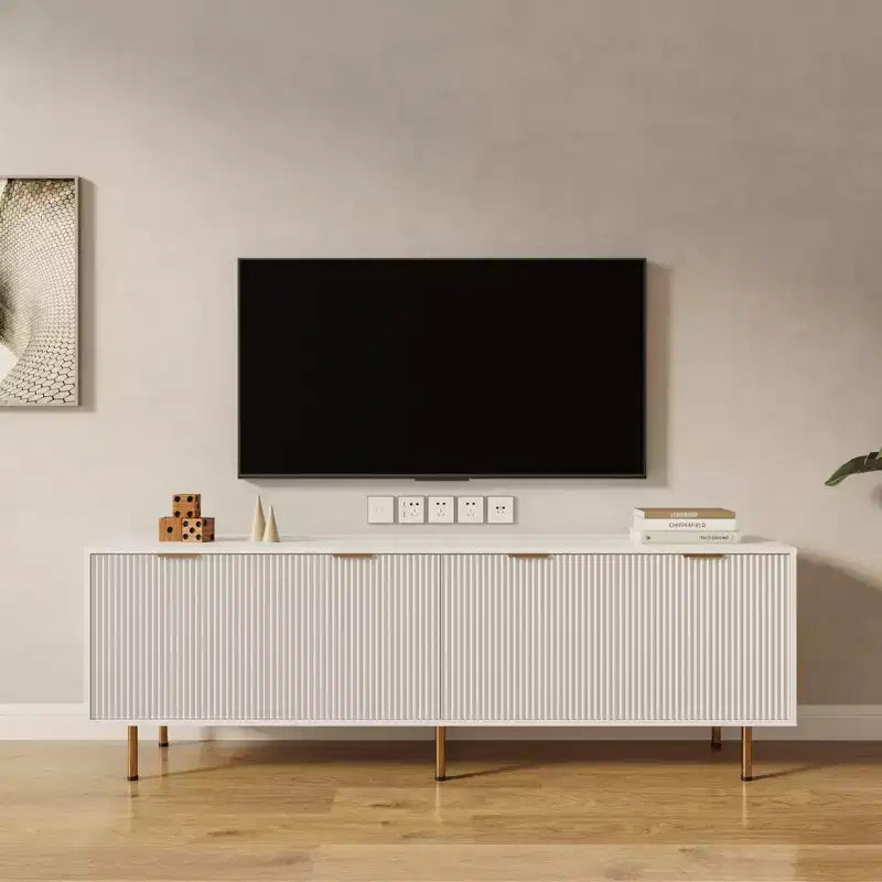 JVNOXK 70.86-inch Modern Warm White TV Stand, fits 80-inch TVs, four drawers for convenient storage, suitable for living rooms and bedrooms