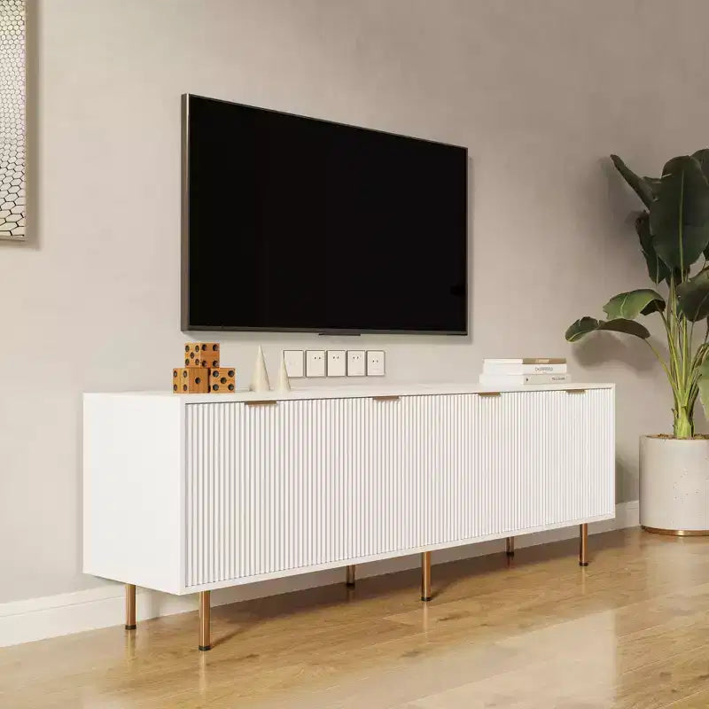 JVNOXK Mobile TV moderno bianco caldo da 180 cm, adatto per TV da 80 pollici, quattro cassetti per una comoda conservazione, adatto per soggiorni e camere da letto