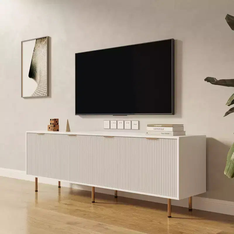 JVNOXK Mobile TV moderno bianco caldo da 180 cm, adatto per TV da 80 pollici, quattro cassetti per una comoda conservazione, adatto per soggiorni e camere da letto