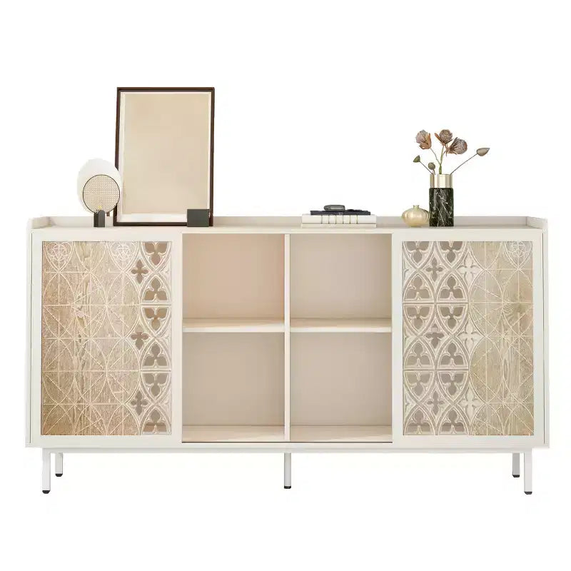 Credenza in Legno Massello Stile Medievale con Ante Scorrevoli, Perfetta come Mobile TV, Contenitore o Mobile Decorativo per il Soggiorno