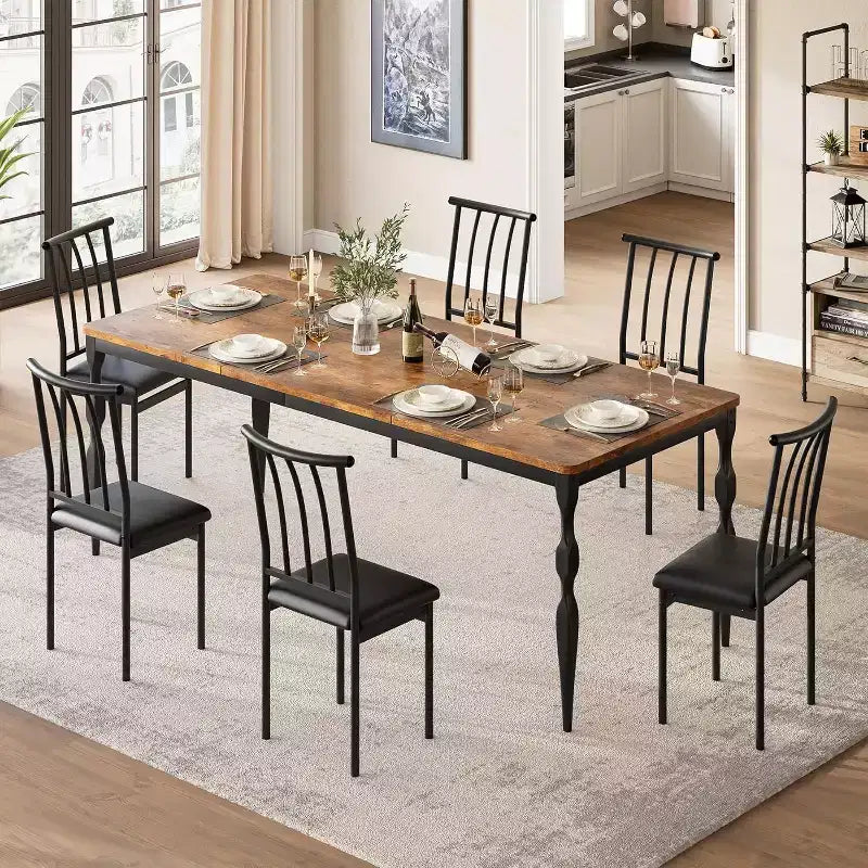 Tavolo da pranzo in legno massiccio da 7 pollici, gambe robuste, 6-8 posti, tavolo rettangolare ideale per cucina, sala da pranzo