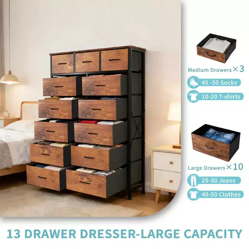 MAYEERTY Torre portaoggetti in tessuto a 13 cassetti, alta 144 cm, robusto mobile organizer