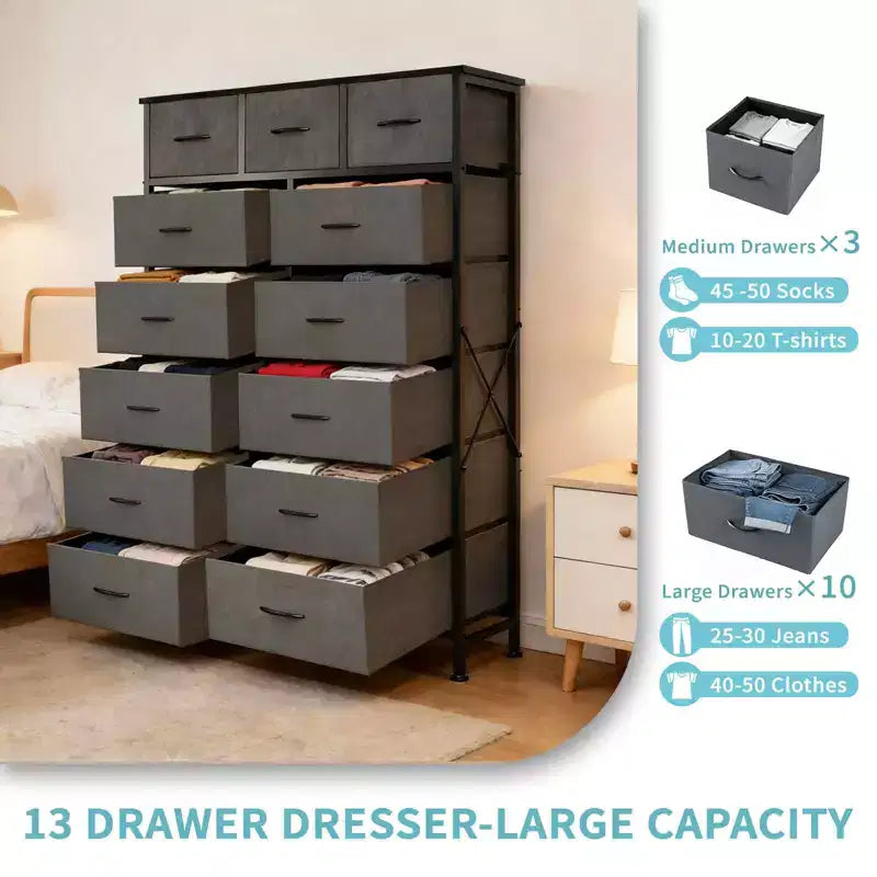 MAYEERTY Torre portaoggetti in tessuto a 13 cassetti, alta 144 cm, robusto mobile organizer