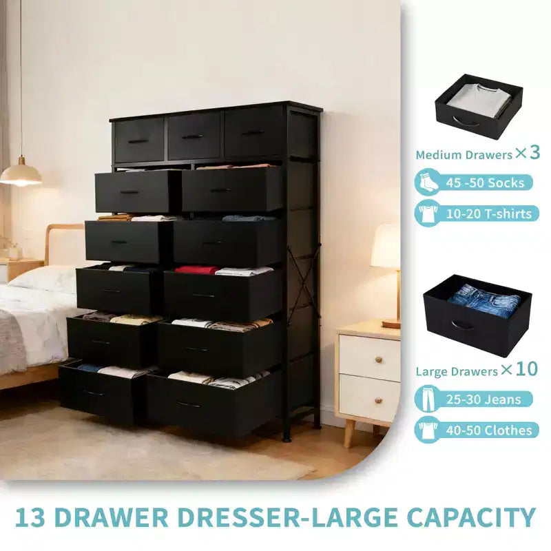 MAYEERTY Torre portaoggetti in tessuto a 13 cassetti, alta 144 cm, robusto mobile organizer