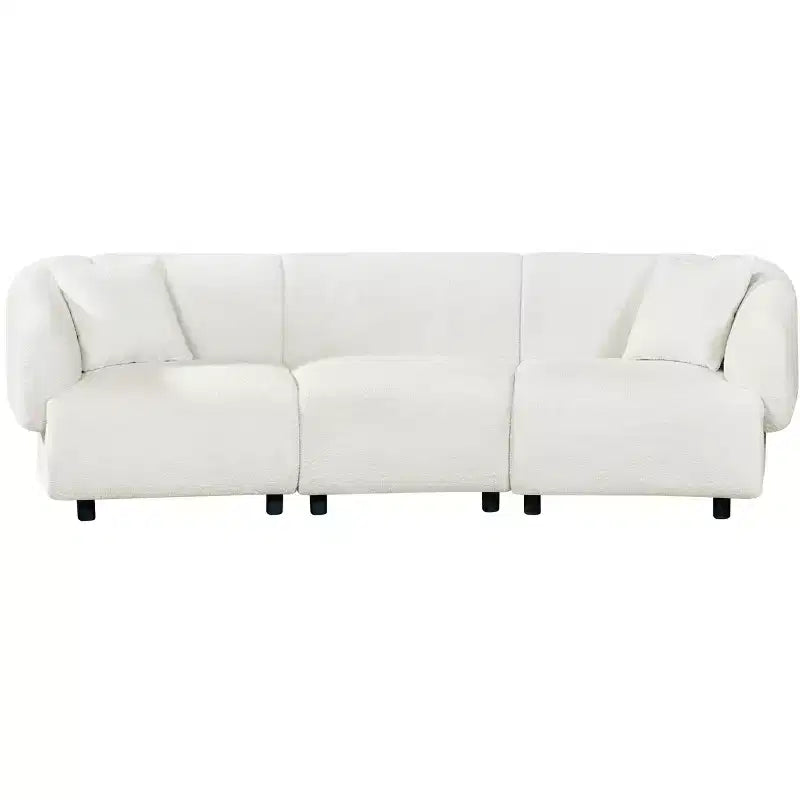 MAYEERTY Divano curvo contemporaneo a 3 posti beige da 250 cm, seduta imbottita, design aerodinamico, struttura resistente per spazi abitativi eleganti