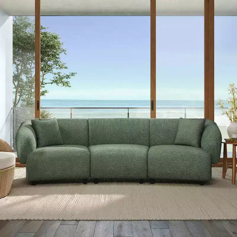 MAYEERTY Divano curvo contemporaneo a 3 posti beige da 250 cm, seduta imbottita, design aerodinamico, struttura resistente per spazi abitativi eleganti