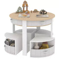 Toddler Table and Chair Set, Round Kids Activity Table With 4 Storage Stools, Space-Saving Nesting Desk for Crafts, Draw, Read, Boys Girls Aged 3+