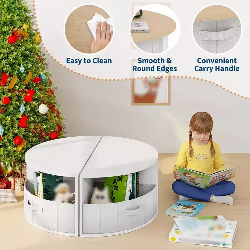 Set Tavolo e Sedie per Bambini, Tavolo Tondo per Attività con 4 Sgabelli Contenitore, Scrivania Nido Salvaspazio per Artigianato, Disegno, Lettura, Bambini e Bambine dai 3 Anni in su