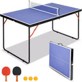 Blue 4.5ft Portable Ping Pong Table C Indoor/Outdoor Table Tennis Set with Net, 2 Paddles & 3 Balls for Professional/Family Play