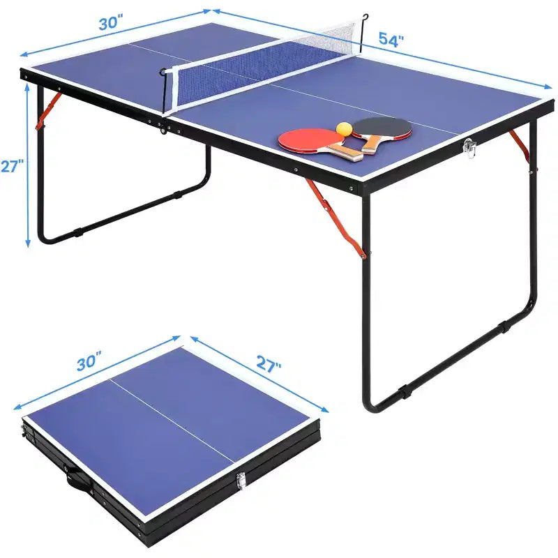 Tavolo da Ping Pong Portatile Blu 137cm C Set da Tennis da Tavolo per Interni/Esterni con Rete, 2 Racchette e 3 Palline per Gioco Professionale/Familiare