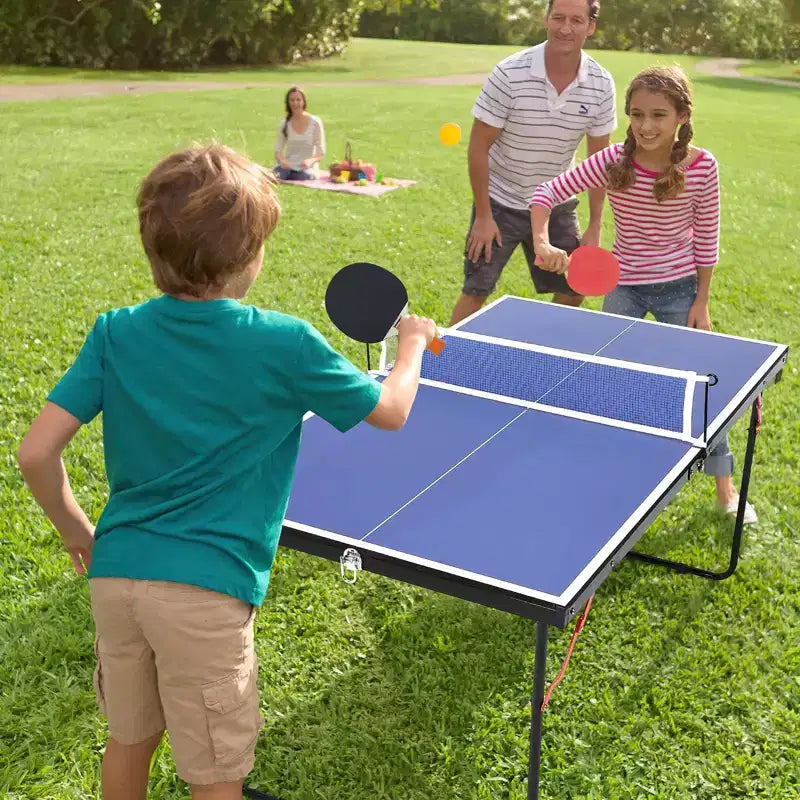 Tavolo da Ping Pong Portatile Blu 137cm C Set da Tennis da Tavolo per Interni/Esterni con Rete, 2 Racchette e 3 Palline per Gioco Professionale/Familiare