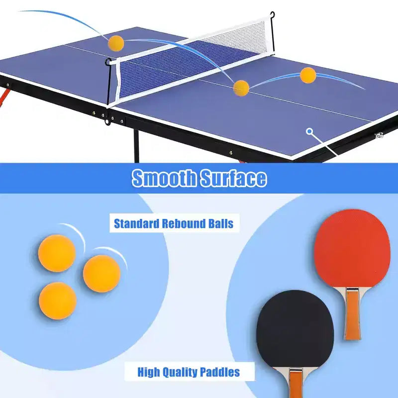 Tavolo da Ping Pong Portatile Blu 137cm C Set da Tennis da Tavolo per Interni/Esterni con Rete, 2 Racchette e 3 Palline per Gioco Professionale/Familiare