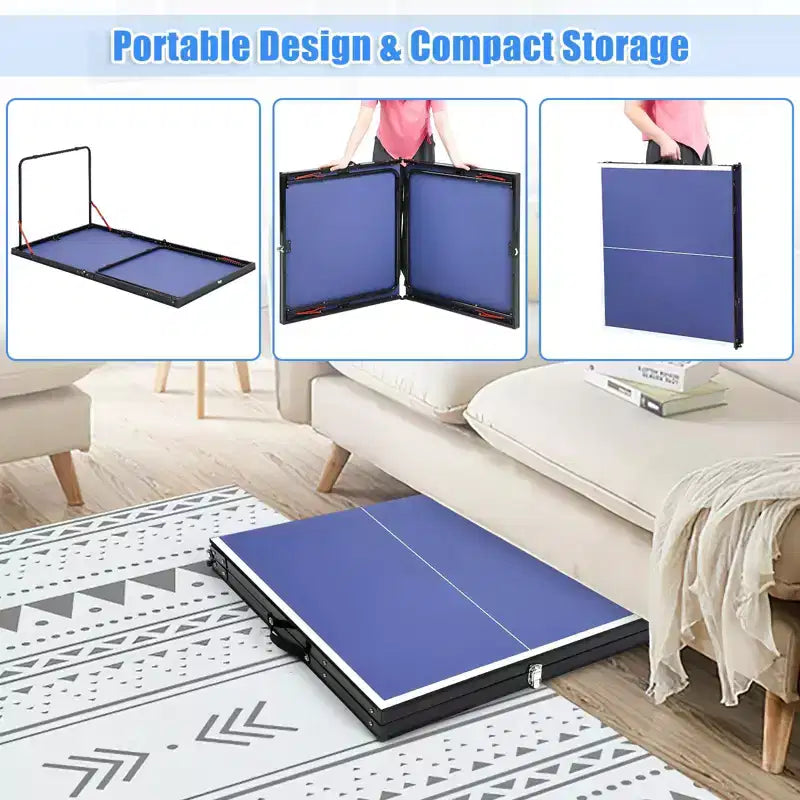 Tavolo da Ping Pong Portatile Blu 137cm C Set da Tennis da Tavolo per Interni/Esterni con Rete, 2 Racchette e 3 Palline per Gioco Professionale/Familiare