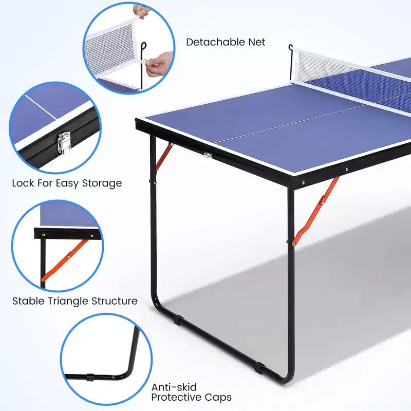 Tavolo da Ping Pong Portatile Blu 137cm C Set da Tennis da Tavolo per Interni/Esterni con Rete, 2 Racchette e 3 Palline per Gioco Professionale/Familiare