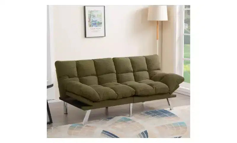 Okak Divano Letto Moderno in Velluto a Coste Convertibile con Schienale e Braccioli Regolabili, Divano Futon Imbottito per Soggiorno, Appartamento