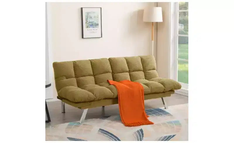 Okak Divano Letto Moderno in Velluto a Coste Convertibile con Schienale e Braccioli Regolabili, Divano Futon Imbottito per Soggiorno, Appartamento