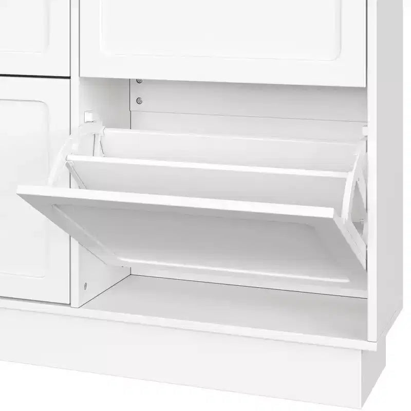 VIYET 49 Scarpiera sottile in stile crema, organizer in MDF bianco con 6 cassetti a ribalta e 3 ganci argentati (ripiani regolabili)