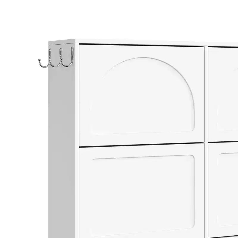 VIYET 49 Scarpiera sottile in stile crema, organizer in MDF bianco con 6 cassetti a ribalta e 3 ganci argentati (ripiani regolabili)