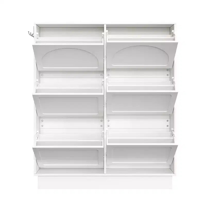 VIYET 49 Scarpiera sottile in stile crema, organizer in MDF bianco con 6 cassetti a ribalta e 3 ganci argentati (ripiani regolabili)