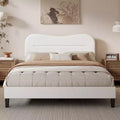 White Queen Size Upholstered Platform Bed Frame Teddy Boucle Soft Cloud Headboard Modern Marshmallow Design No Box Spring Needed Noise Free Support